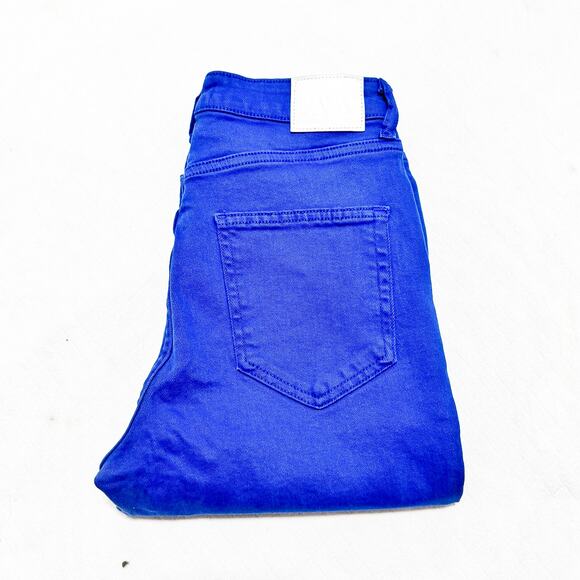 Zara High Rise Blue Dyed Straight Leg Denim Jeans Zip Fly Raw Hem Size 4 - Picture 1 of 7